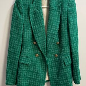 Zara Green Tweed Blazer